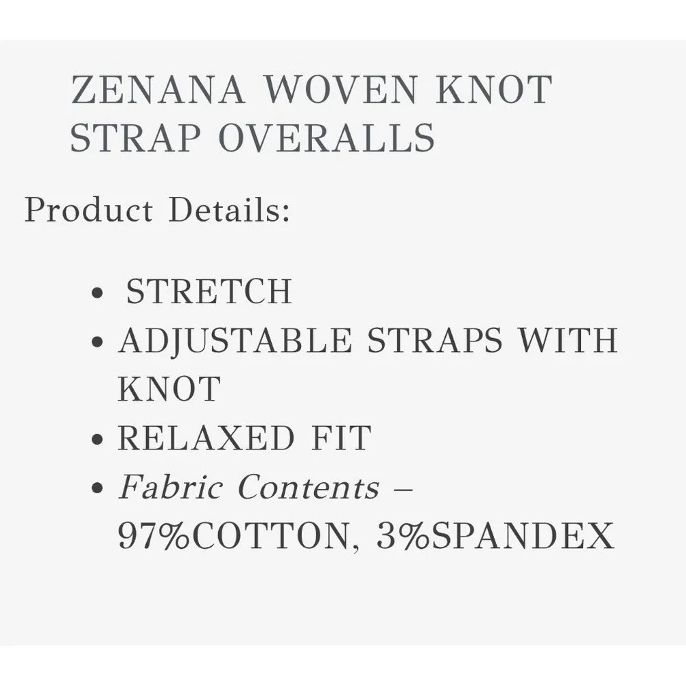 Zenana Woven Knot Strap Overalls Lt Navy Wide Leg Jumpsuit Small 7301Y